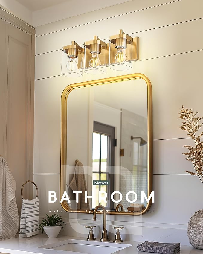 Bathroom Light Fixtures Over Mirror, 3-Light Brushed Gold Vanity Light - Image 5