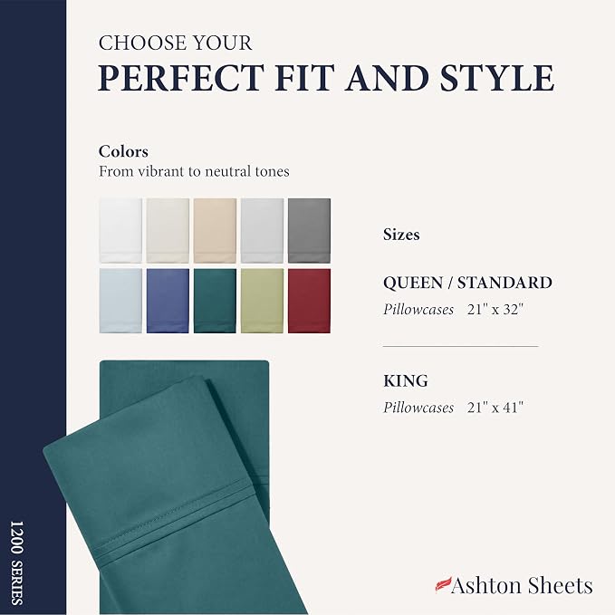 100% Egyptian Cotton Pillow Cases Standard/Queen Size Set of 2 - Image 7