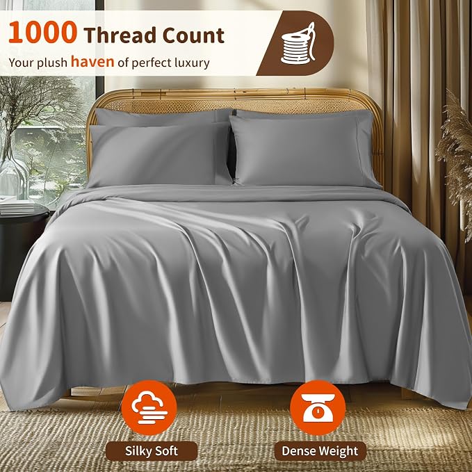 LBRO2M 1000 Thread Count 100% Egyptian Cotton Sheets Set 6 Piece Sets Full Size - Image 2