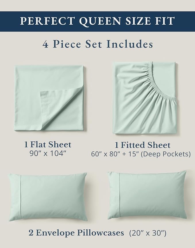 LANE LINEN 100% Organic Cotton Queen Sheets, Fully Elasticized Soft & Comfy - Image 4