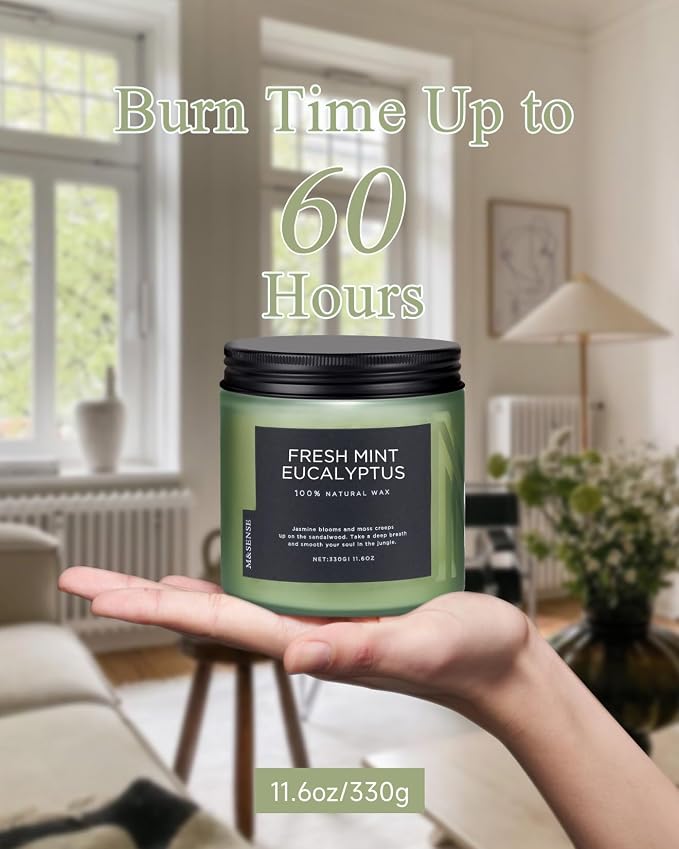 M&SENSE Eucalyptus & Mint Home Scented Candles, 11.6oz Organic Non Toxic Soy - Image 4