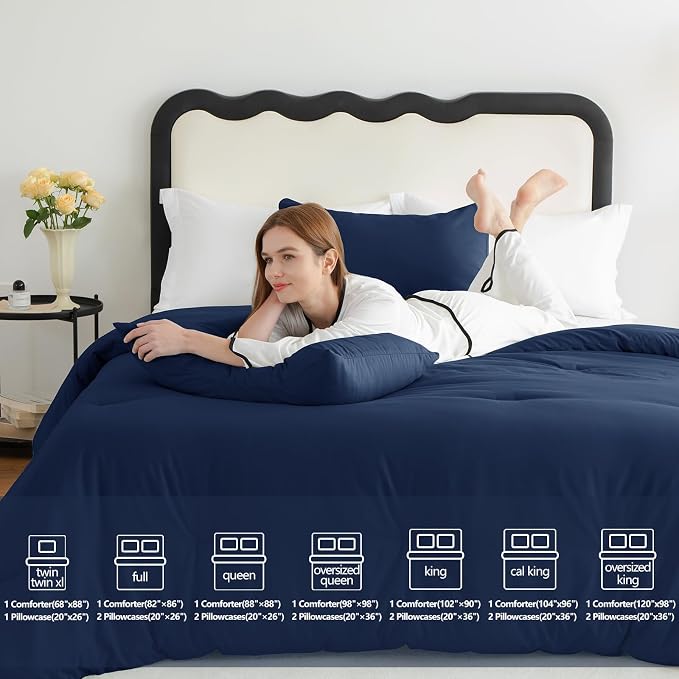 CozyLux Oversized King Comforter Set Navy Blue, 3 Pieces 120x98 Solid - Image 7