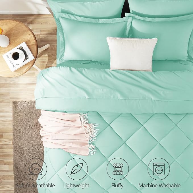 CozyLux King Size Comforter Set Mint Green - Image 2