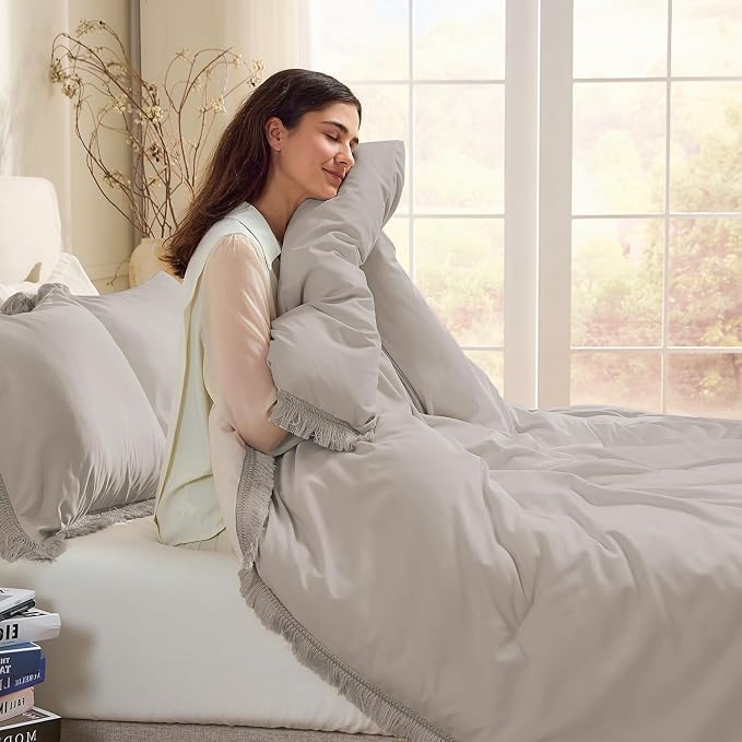 Andency Comforter Full Size Set Khaki, 3 Pieces Boho Winter Lightweight Bedding - Image 5