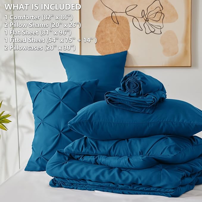 CozyLux Full Size Comforter Sets Teal, 7 Pieces Pintuck Bed in A Bag Teal - Image 6