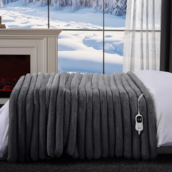Heated Blanket Twin Size, Faux Fur Cozy Heating Blanket - Image 7