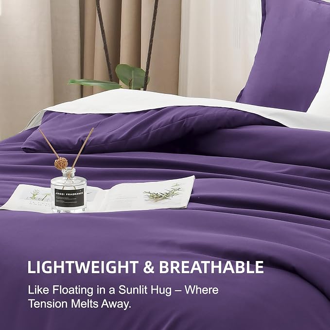 Litanika Dark Violet Purple Comforter Set Queen Size, 3 Pieces Lightweight - Image 6