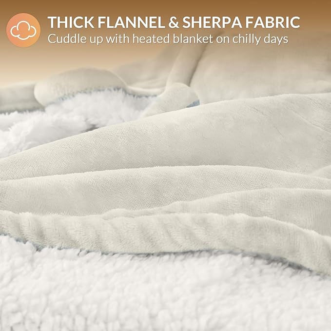 HOMLYNS LuxeHeat Heated Blanket Electric Blanket Twin Size, Soft Flannel Sherpa - Image 5