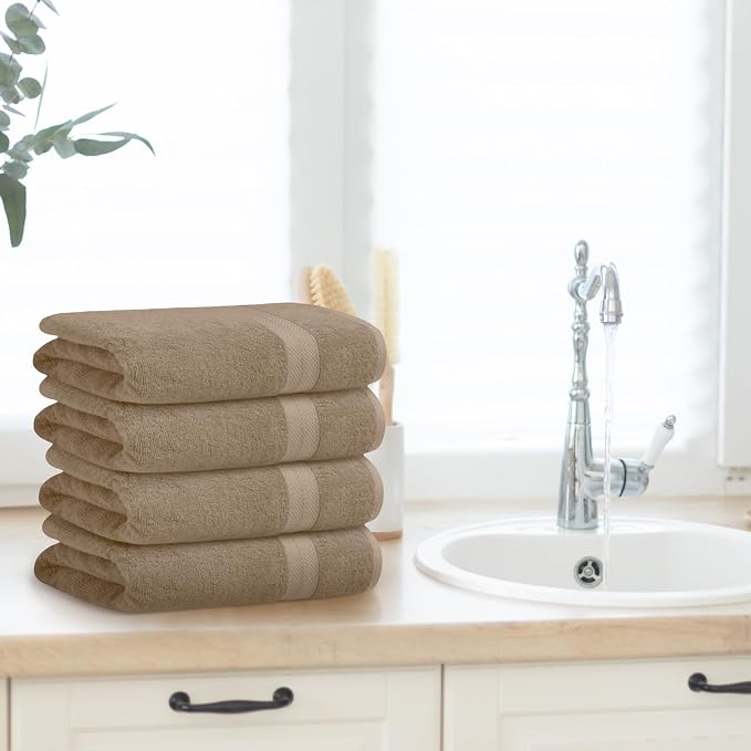 Avalon Towels Beige Bath Towels Set of 4 pcs, 100% Cotton Towel Absorbent and - Image 5