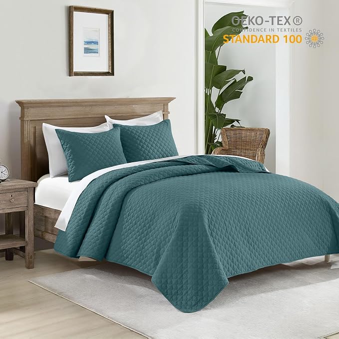 HORIMOTE HOME Quilt Queen Size Teal Blue, Lightweight Quilts - Image 2