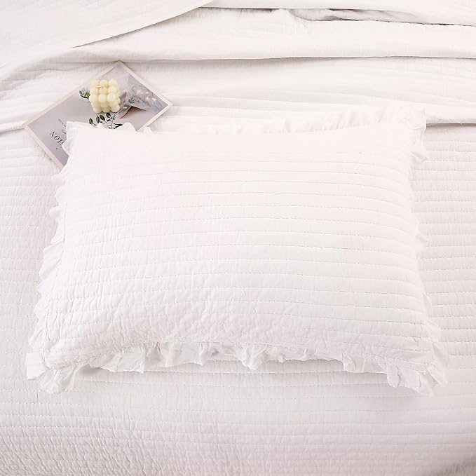 ROOMLIFE Quilt Set Full Size 3D Floral Embroidery Pattern 3-Piece Cotton - Image 5