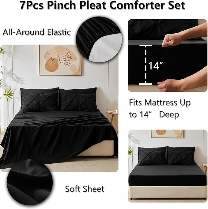 HIMEET Queen Comforter Set 7 Pieces Bed in A Bag Black Luxury Soft Queen Size - Image 6