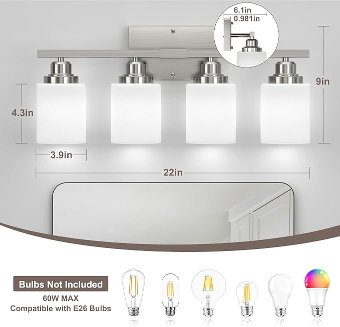 Sailstar Bathroom Light Fixtures, Brushed Nickel Vanity Light Over Mirror - Image 3