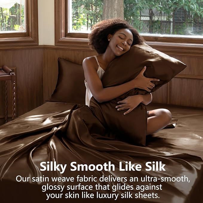 CozyLux Satin Sheets Queen Size Bed Set - Image 3