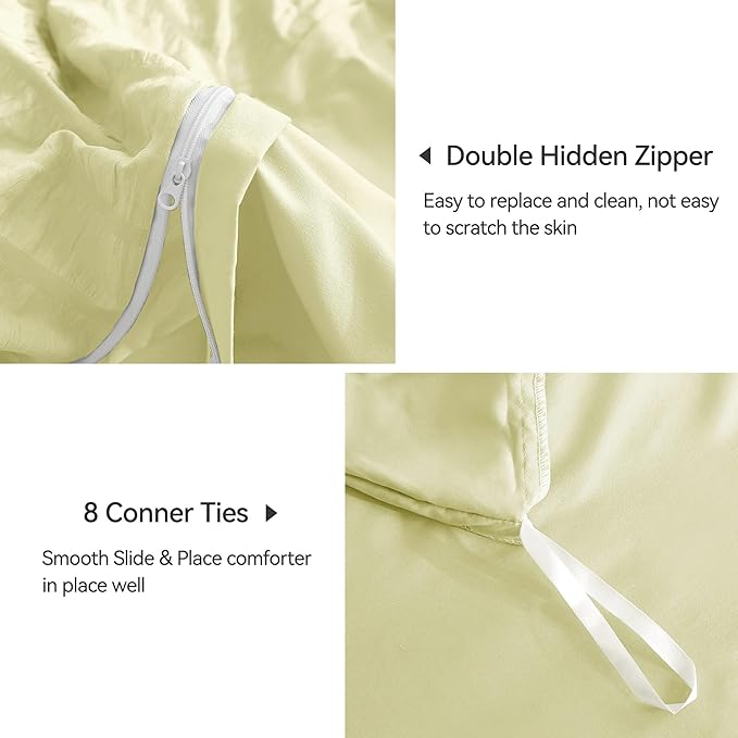 JELLYMONI Light Yellow Duvet Cover Full Size, Soft Breathable Seersucker Duvet - Image 5