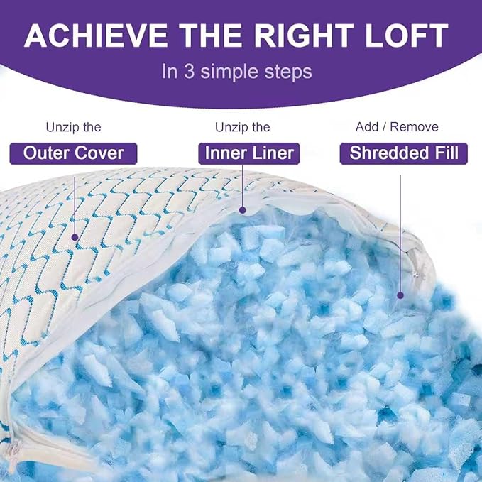VAINOC Memory Foam Pillows King Size Set of 2, Adjustable Cooling Firm Pillow - Image 4