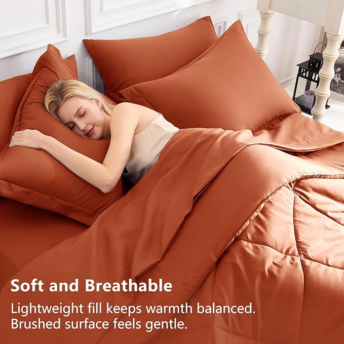 CozyLux Queen Comforter Set Burnt Orange - Image 3