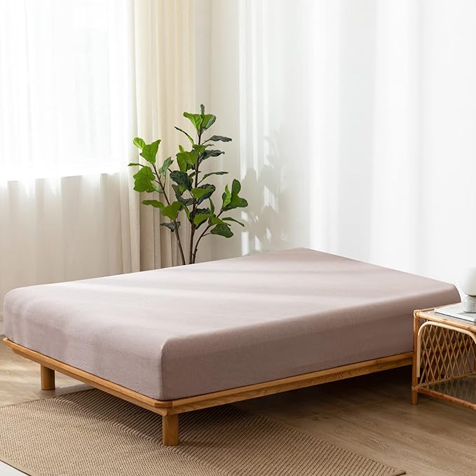 MooMee Fitted Bottom Sheet Only 100% Washed Cotton Linen Like Textured - Image 2