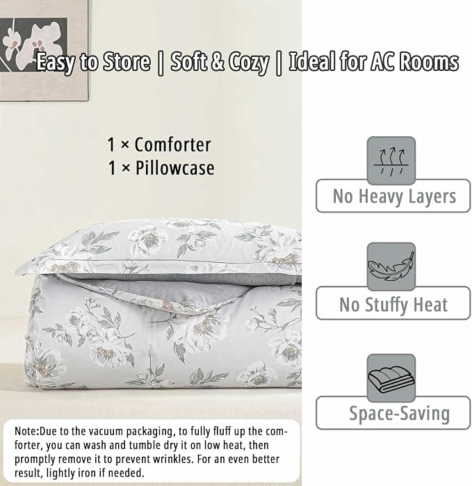 LEMIROE Floral Cotton Comforter Twin Size - Image 7