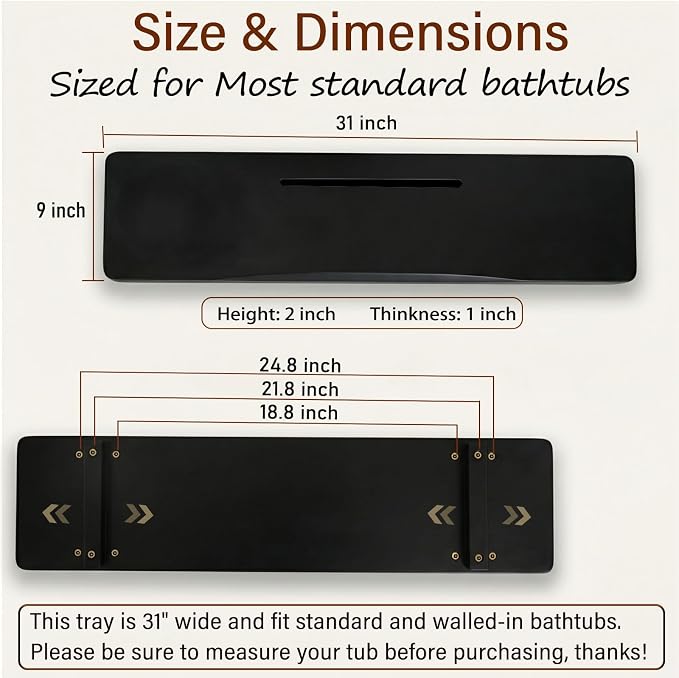 Elegant Black Bamboo Bathtub Tray Caddy - Image 2