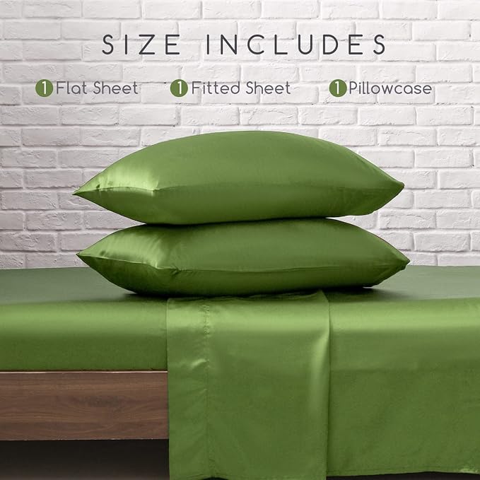 MR&HM Satin Bed Sheets, Twin Size Sheets Set - Image 2