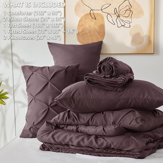 CozyLux King Size Comforter Set Cocoa Powder, 7 Pieces Pintuck Bed in A Bag - Image 6