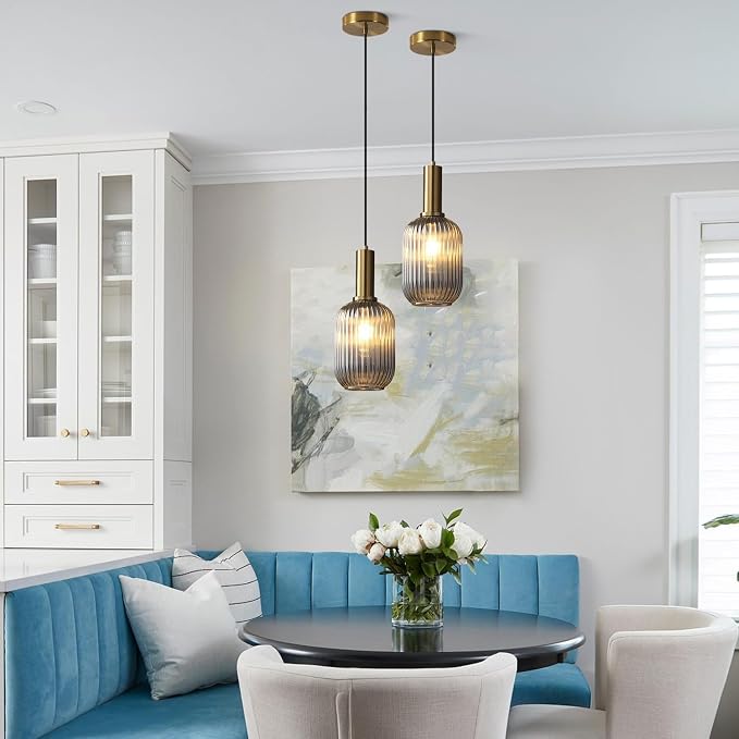 KCO Lighting Mini Smoke Glass Pendant Light Fixture 1-Light Brushed Gold - Image 5