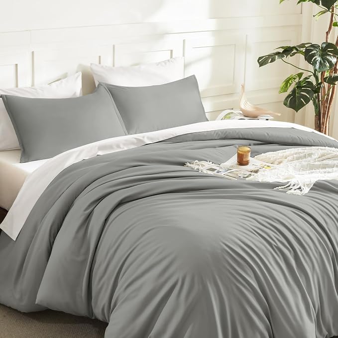 Litanika Comforters Medium Gray Full Size, 3 Pieces Lightweight Solid Bedding - Image 5