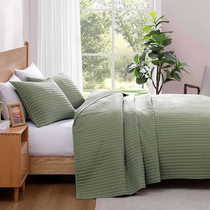 WRENSONGE King Size Quilt-3 Pieces Lightweight Bedspreads Sage Green King Quilt - Image 4