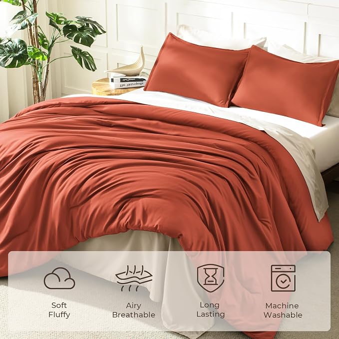 Litanika Comforters Burnt Orange Oversized King Size, 3 Pieces Lightweight - Image 3
