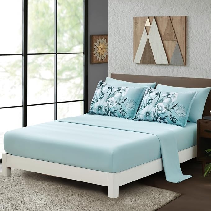Luxudecor Floral Comforter Set King Size 7 Piece, Aqua Flower Bed in a Bag - Image 4