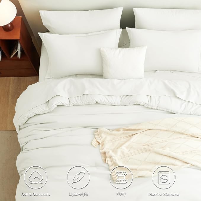 CozyLux Queen Comforter Set Ivory, 7 Pieces Bed in a Bag Queen Comforter Set - Image 2