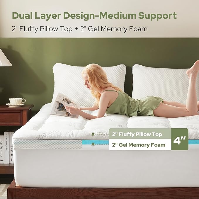 BEDLORE 4 Inch Memory Foam Mattress Topper Full, 2-in-1 Dual Layer Design - Image 2