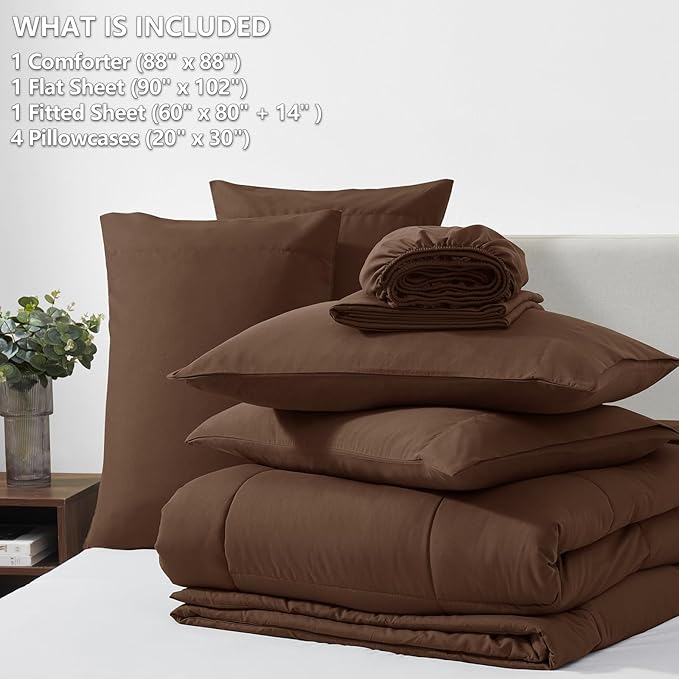 CozyLux Queen Comforter Set Brown, 7 Pieces Bed in a Bag, All Season Bedding - Image 6