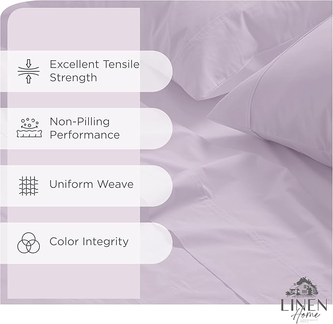 Linen Home 100% Cotton Percale Sheets Full Size, Iris Lilac, Deep Pocket - Image 2
