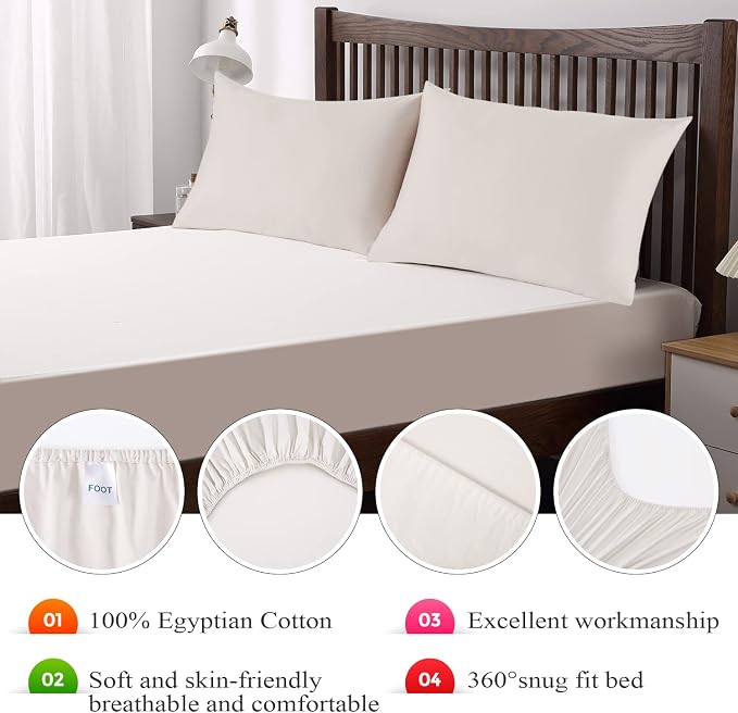 California King Size Fitted Sheet Only Light Beige, 100% Egyptian Cotton 600 - Image 7