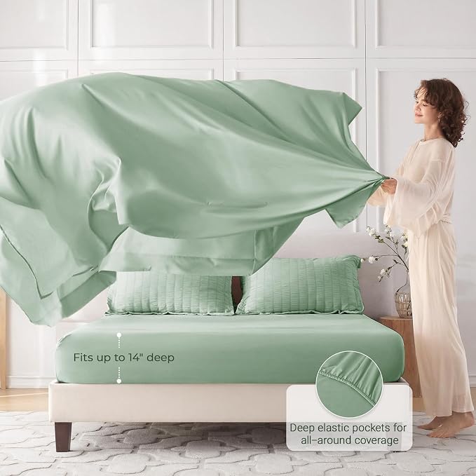 MUXHOMO 7 Pieces Queen Comforter Set, Seersucker Bed in a Bag Queen Size - Image 3