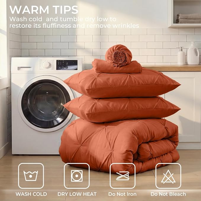 Sasttie Twin Comforter Set, 5-Piece Bed in a Bag, Pintuck Bedding Sets - Image 9