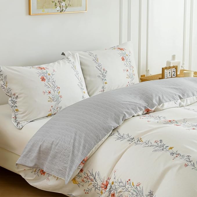 OAITE Duvet Cover Set Queen Size Floral Pattern Ultra Soft 100% Cotton Duvet - Image 2