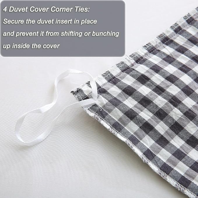 Silnuo Black/White Checkered Ruffle 3-Piece Duvet Cover Set Twin Size, Washed - Image 6