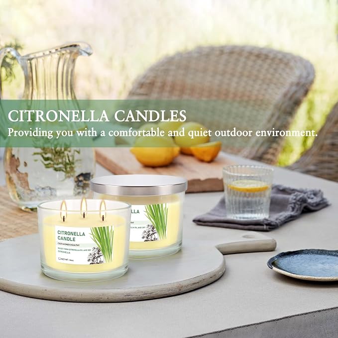 Citronella Candle Outdoor 2-Pack - 14oz Each 3-Wick Candles in Clear Glass Jars - Image 3
