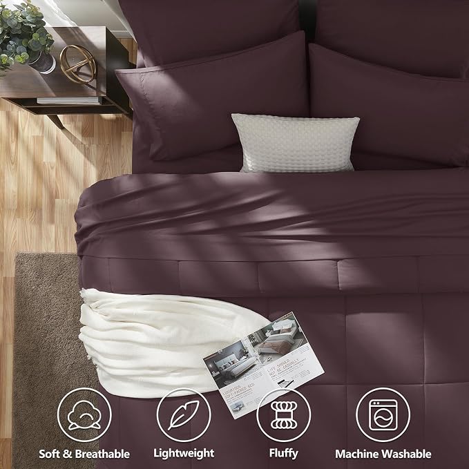 CozyLux King Size Comforter Set Cocoa Powder, 7 Pieces Bed in a Bag, All Season - Image 2