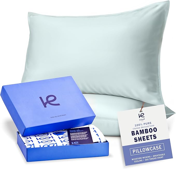 Kickoff Viscose Bamboo Pillowcase, 100% Organic Hidden Zippered Viscose Bamboo by KickoffHome