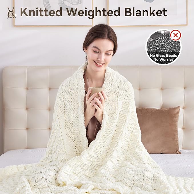 Knitted Weighted Blanket Kids, No Beads Heavy Blanket 36” x 48'' 3lbs, - Image 6