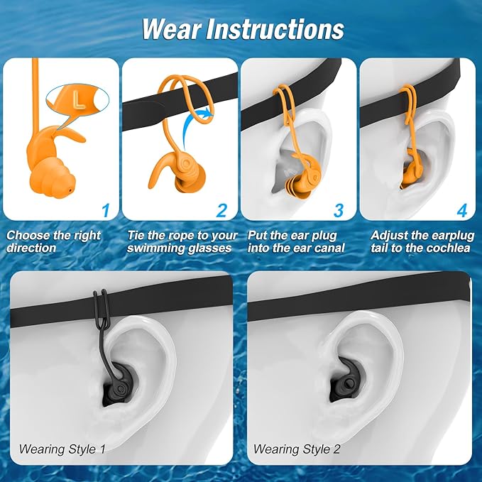 Swimming Ear Plugs for Adults, 4 Pairs Waterproof Reusable Silicone Swim - Image 6
