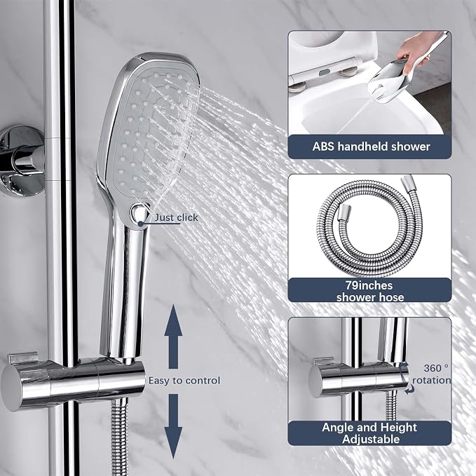 Rain Shower System with 304Stainless Steel Shelf, 12 Inch Rainfall Shower Head - Image 8