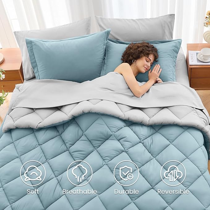 MUXHOMO 7 Pieces Queen Comforter Set, Reversible Bed in a Bag Queen Size - Image 6