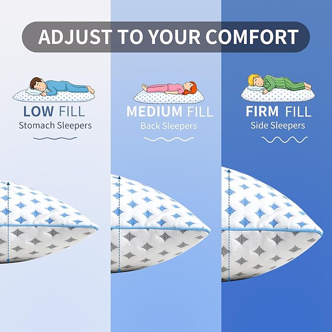 Pillows Standard Size Set of 2 for Sleeping, Cooling Adjustable Memory Foam - Image 5