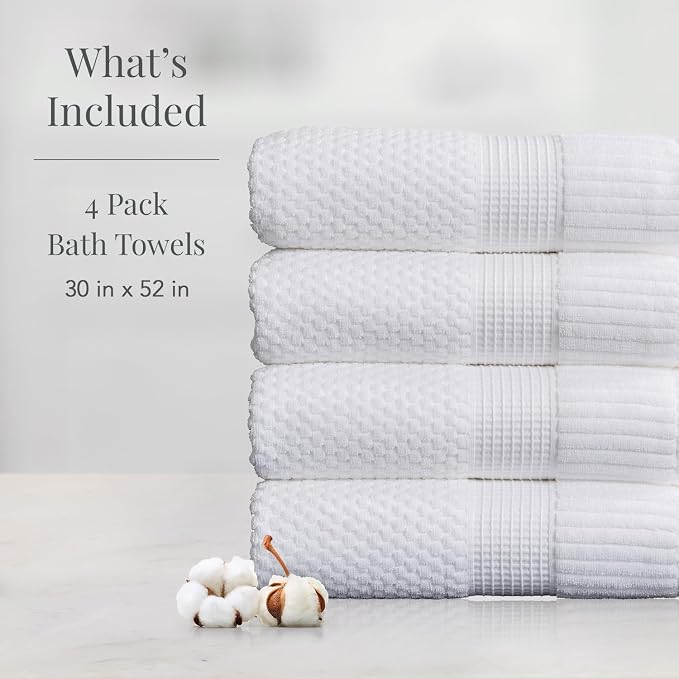 NY Loft 100% Cotton Bath Towel Set of 4 | White Towels | Oeko-TEX® Standard 100 - Image 2