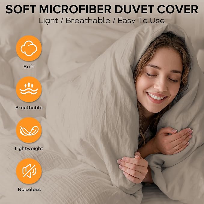 Cozyide Linen Duvet Cover Queen Size, 3 Pieces Bedding Duvet Covers, Soft - Image 4